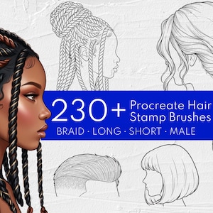 230 pinceles para cabello Procreate / Sellos para retratos y trenzas (Descarga digital)