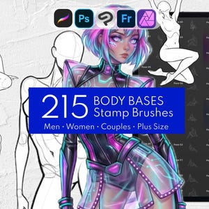 Pacote com 215 pincéis de poses, modelos de corpo masculino, feminino e de casal: Procreate, Clip Studio Paint, Photoshop, Affinity Photo, Adobe Fresco