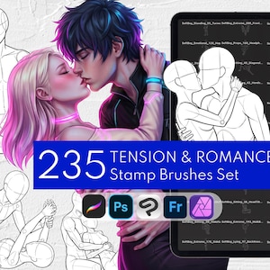 235 napiętych i romantycznych póz parowych, stemple, podstawa ciała, poza anime: Procreate, Clip Studio Paint, Photoshop, Affinity Photo, Adobe Fresco