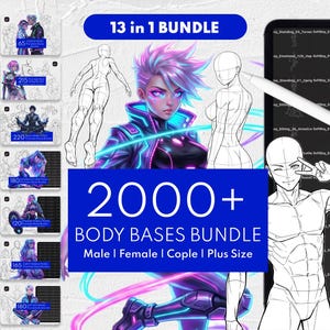2000+ Procreate Body Bases-paket | Anime-posestämplar och figurritningspenslar | Parreferens
