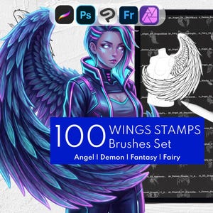 100 Wings Stamp Brushes | Angel, Demon, Fairy & Dragon Wings: Procreate, Clip Studio Paint, Photoshop, Affinity Photo, Adobe Fresco