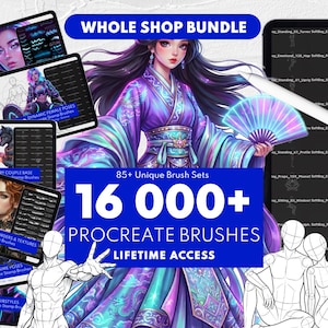 16 000+ Procreate Brushes Whole Shop Bundle, Stamps, Poses, Hair, Digital Art + Clip Studio Paint, Photoshop, Affinity Photo, Adobe Fresco