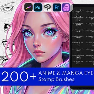 200+ Anime & Manga Augen Stempel Pinsel | Gesichtsausdrücke Pinsel Set: Procreate, Clip Studio Paint, Photoshop, Affinity Photo, Adobe Fresco