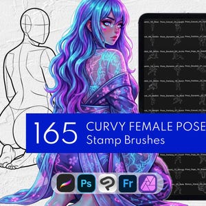 165 Curvy Female Poses Stamp Brushes, Plus Size Figure Drawing Guide: Procreate, Clip Studio Paint, Photoshop, Affinity Photo, Adobe Fresco