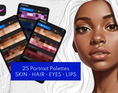 25 Procreate Swatches Skin Tone - Portrait Color Palettes - Skin, Hair, Eyes, Lips & Makeup