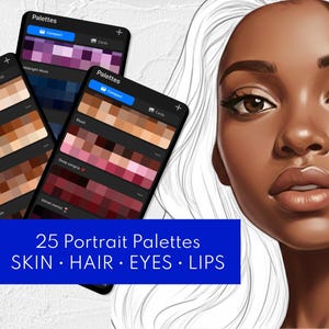25 Procreate Swatches Skin Tone - Portrait Color Palettes - Skin, Hair, Eyes, Lips & Makeup