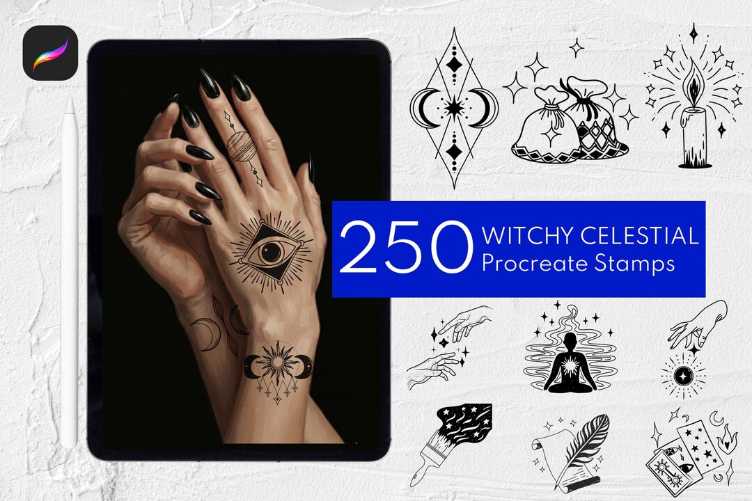 250+ Witchy Celestial Tattoo Procreate Stamps - Etsy