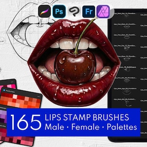 165+ Lips Stamps | Realistic Mouth Brushes | Portrait Face Anatomy: Procreate, Clip Studio Paint, Photoshop, Affinity Photo, Adobe Fresco