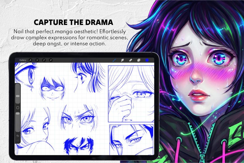 Intense Imagedraw 200+ Anime & Manga Eyes Stamp Brushes | Face Expressions Brush Set ...