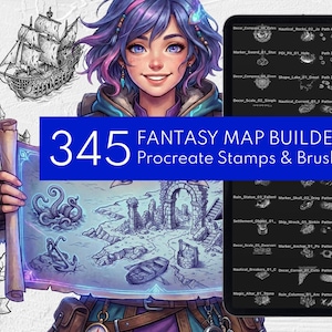345 Fantasy Map Builder Procreate Stamps | Cartography Brushset | Procreate Landscape Brushes