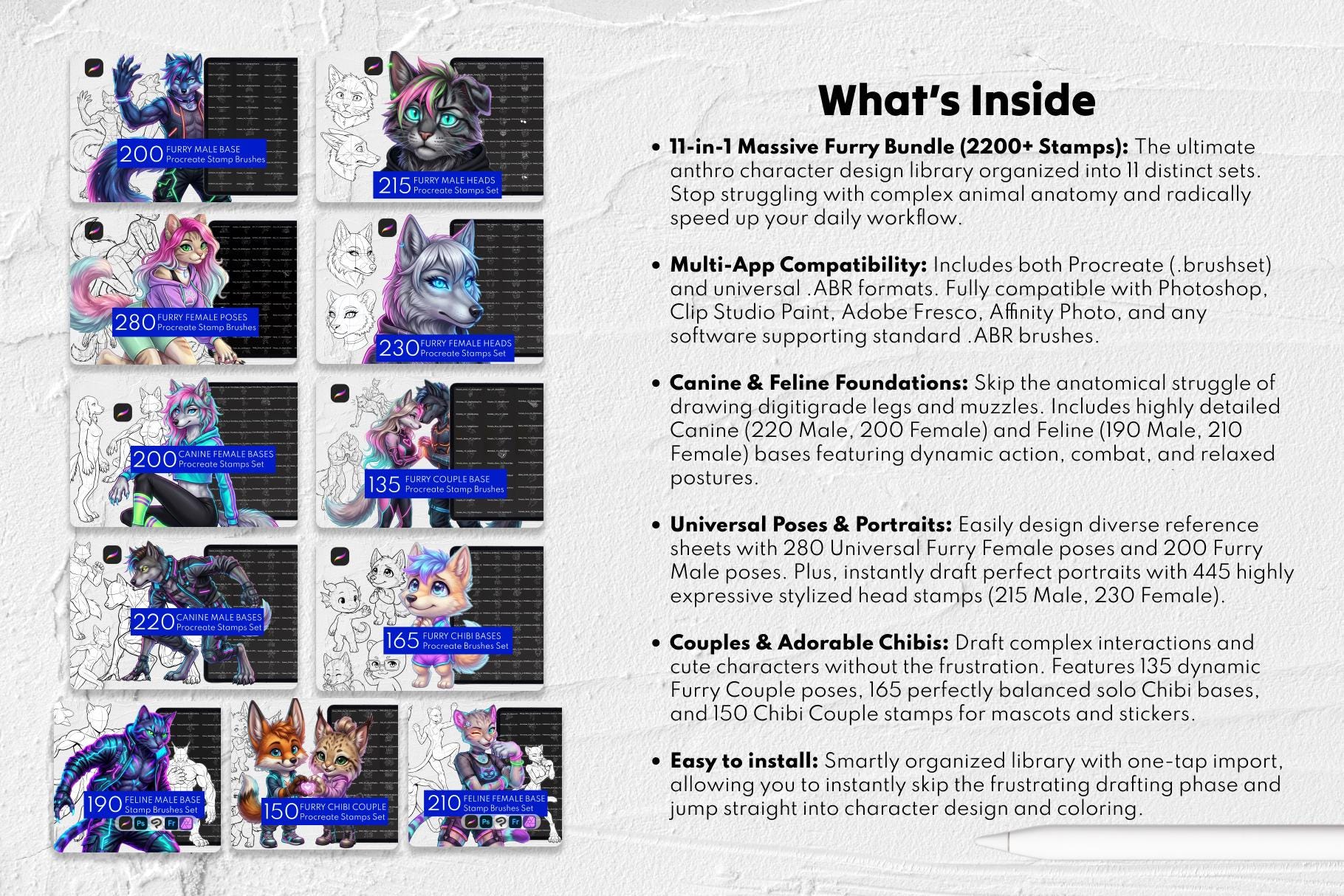 2200+ Furry Base Stamps, Feline Canine Chibi Anthro Pose Reference ...