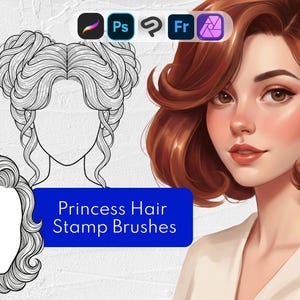 Princess Hair Stamps Braids & Curls: Procreate, Clip Studio Paint, Photoshop, Affinity Photo, Adobe Fresco