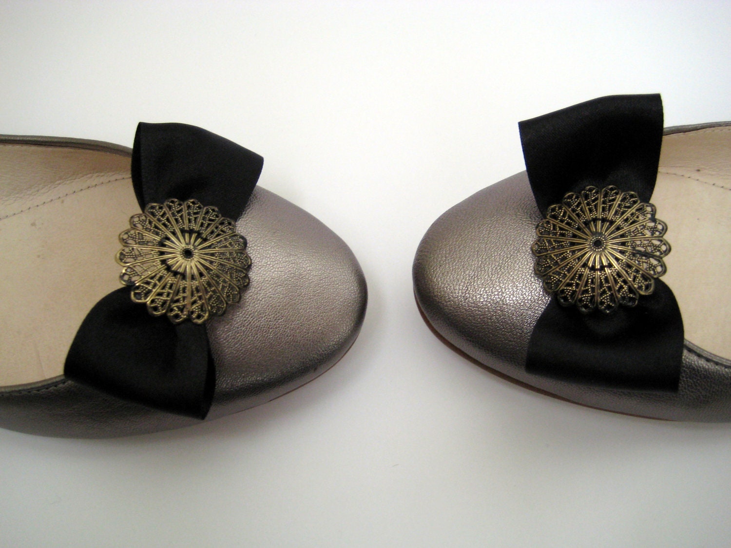 Black Satin Bow Shoe Clips With Bling one Pair Etsy