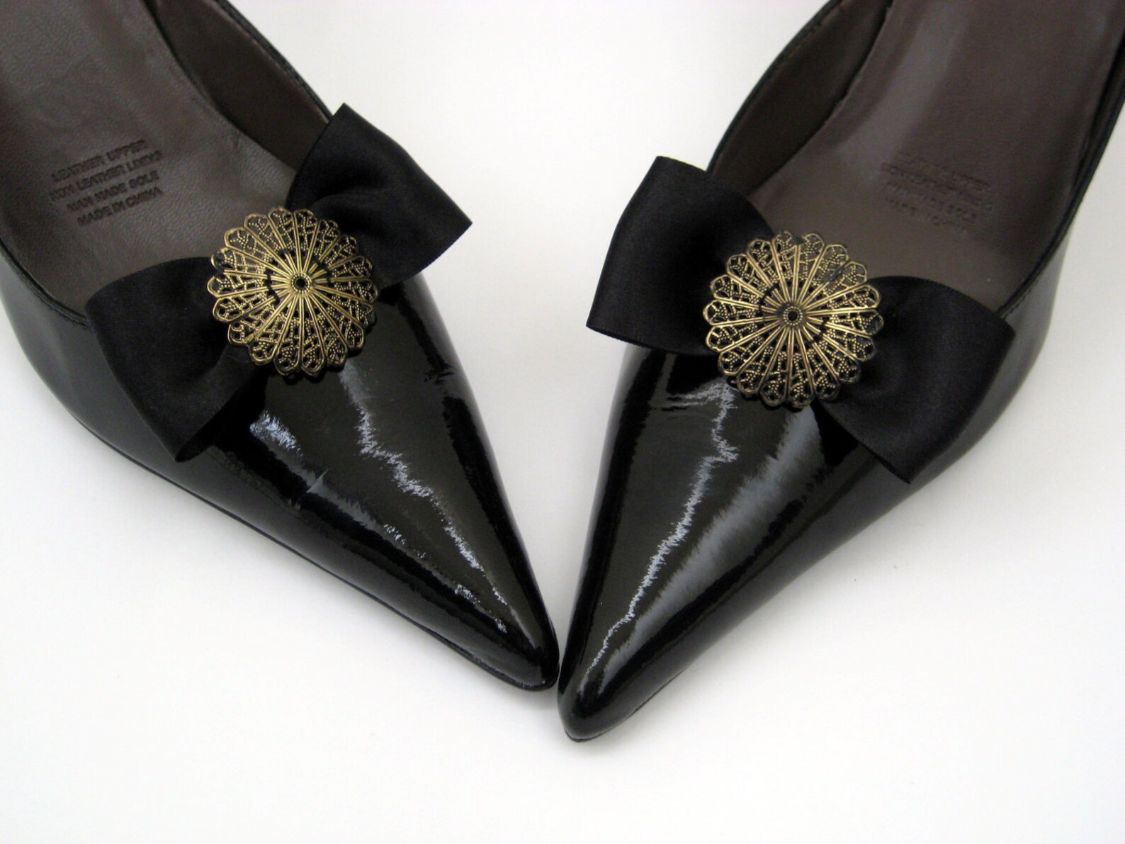 Black Satin Bow Shoe Clips With Bling one Pair Etsy