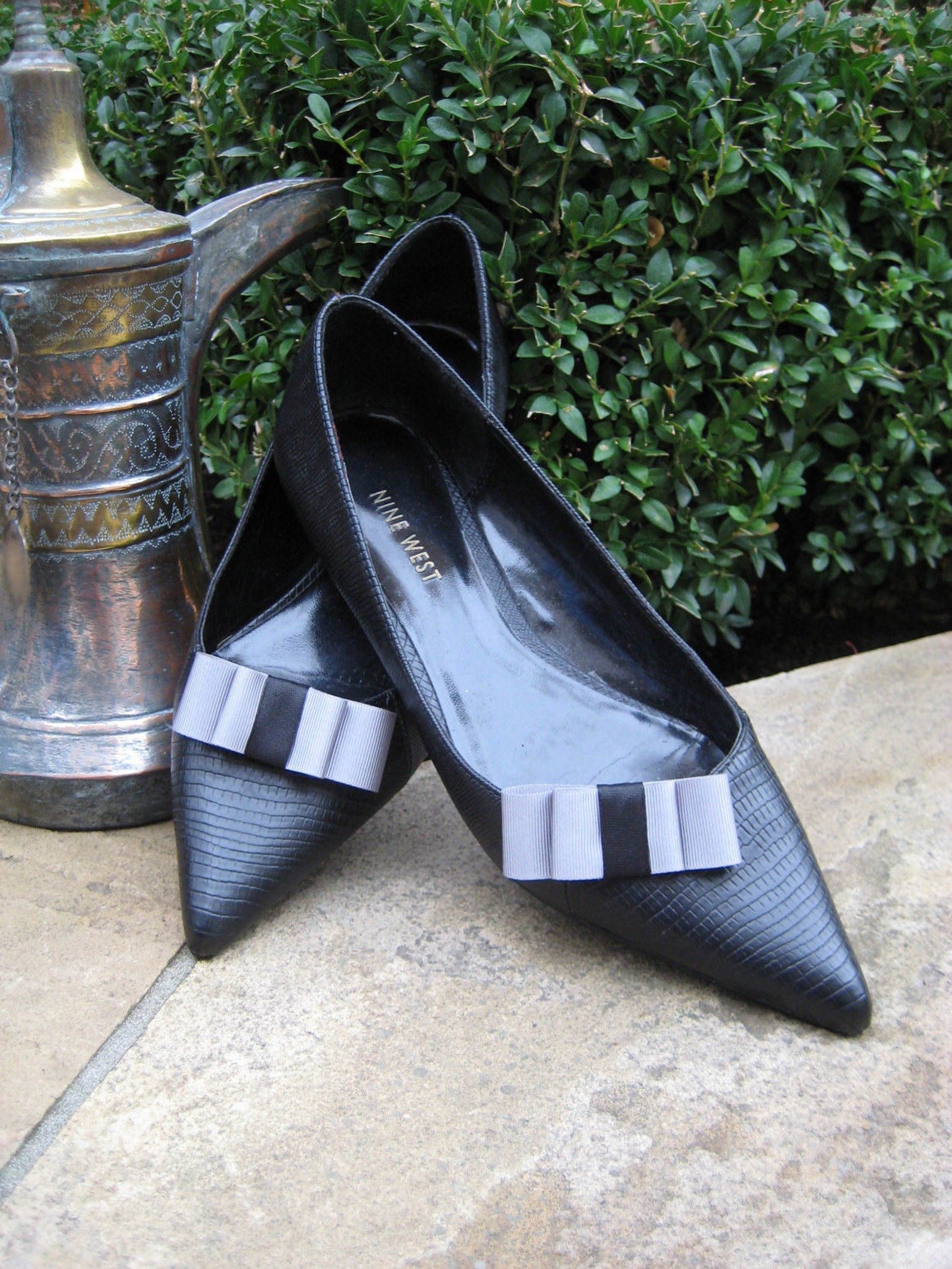 Handmade Shoe Clips Grey & Black Grosgrain Flat Bows Etsy