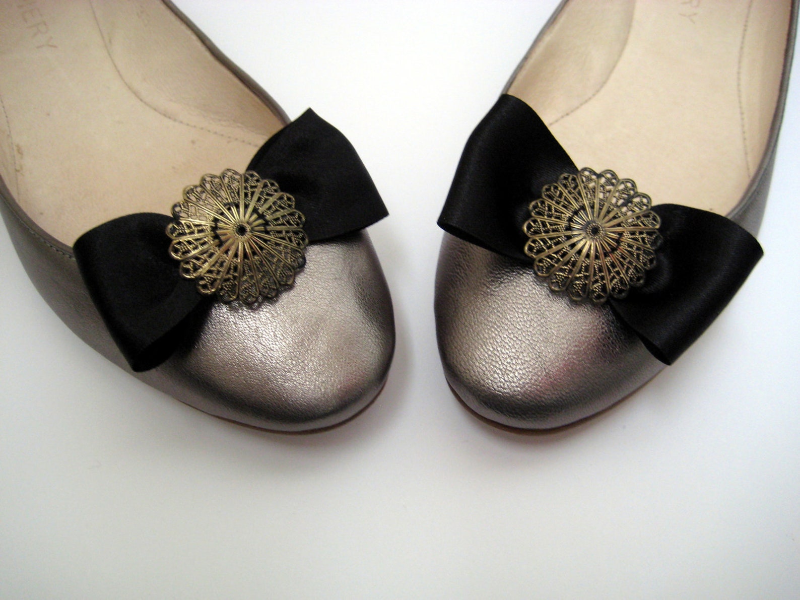 Black Satin Bow Shoe Clips With Bling one Pair Etsy