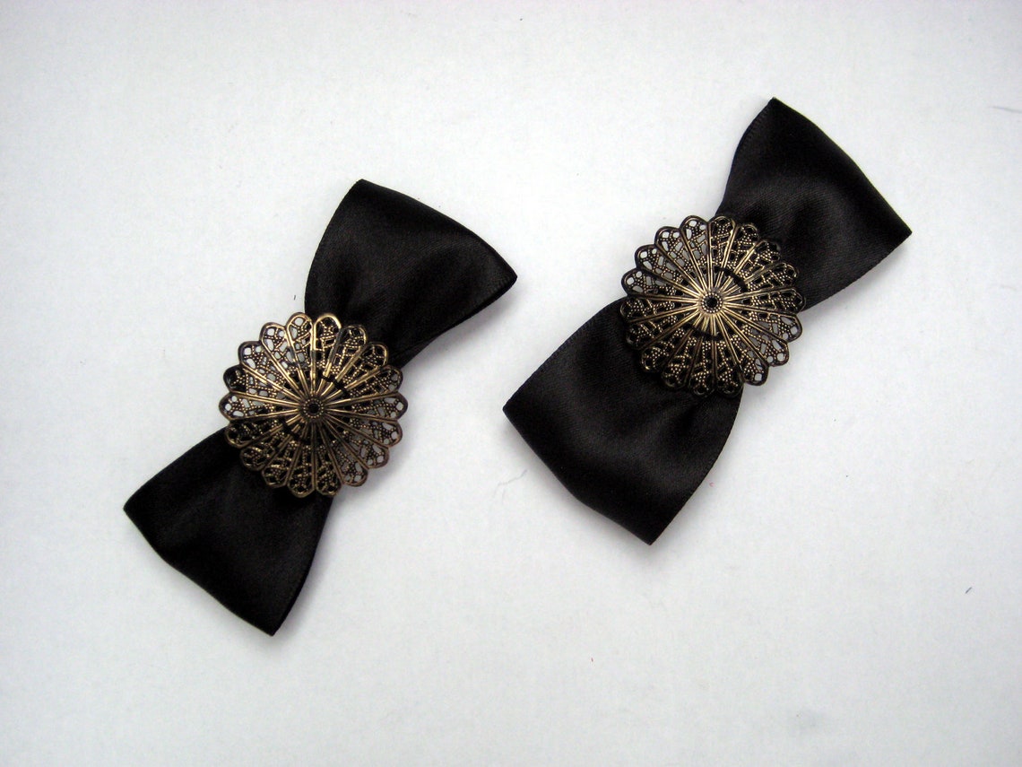 Black Satin Bow Shoe Clips With Bling one Pair Etsy