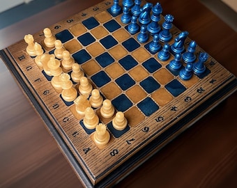 Handmade Wooden Chess Set with Resin Pieces, Custom Luxury Chess Board with Drawer Storage, Personalized Gift for Men, Dad