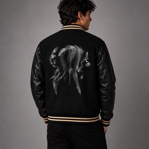 Trending Raccoon Varsity Jacket – Custom JIMOTHY Embroidered Letterman Jacket, Black Leather Sleeve Streetwear Jacket, Gift For Him