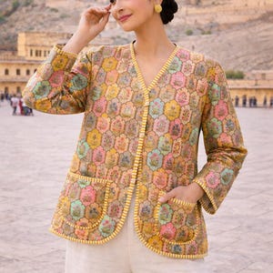 Colorful Floral Print Jacket, Lightweight Cotton Fall Cardigan, Ethically Made Boho Chic Apparel image 1