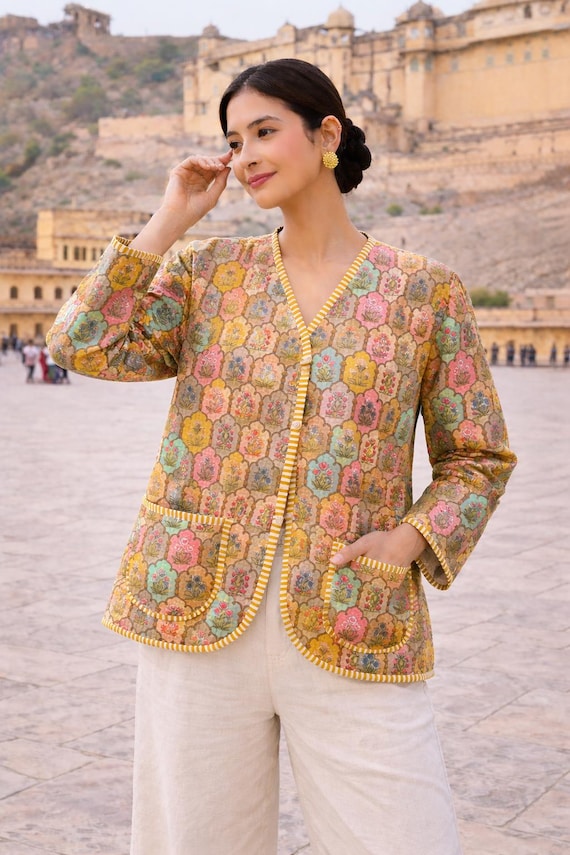Colorful Floral Print Jacket, Lightweight Cotton Fall Cardigan, Ethically Made Boho Chic Apparel