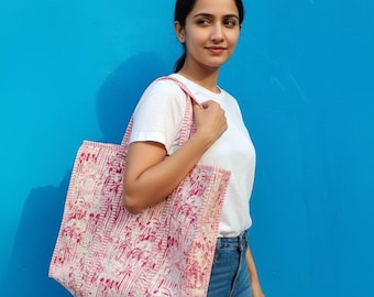Bolso tote rosa hecho a mano: bolso de hombro francés de algodón acolchado