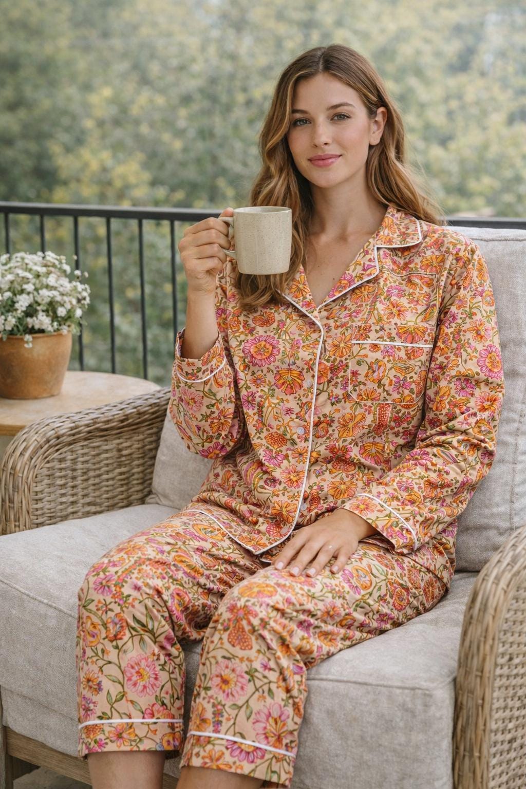 Bohemian Block Print PJ Set Soft Cotton Floral Sleepwear Handmade Summer Pajamas