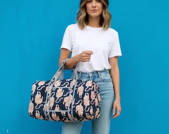 Handmade Quilted Tiger Print Duffle Bag: Boho Weekender Tote