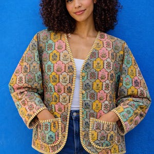 Colorful Floral Print Jacket, Lightweight Cotton Fall Cardigan, Ethically Made Boho Chic Apparel image 2