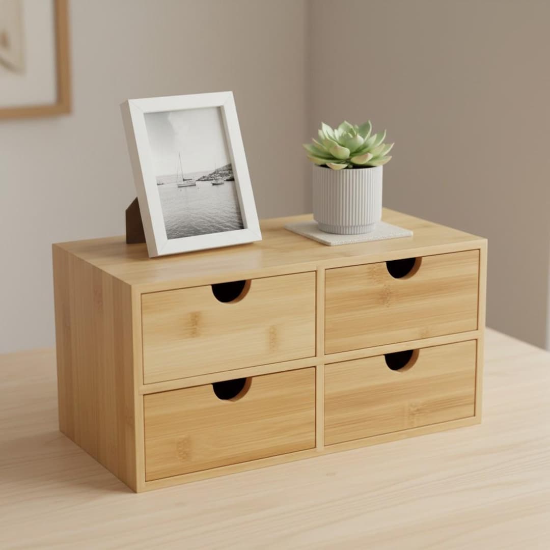 Bamboo Desktop Organizer – 4-drawer Wood Office Storage Box - Etsy