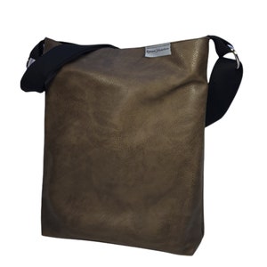 Umhängetasche, Schultertasche, große Handtasche mit verstellbarem Gurt,Kunstleder grünbraun