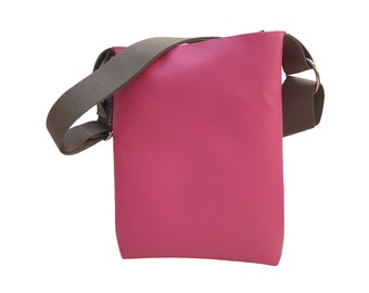 Umhängetasche, Schultertasche, kleine Handtasche mit verstellbarem Gurt, Kunstleder, pink mit Polka Dots Futter