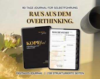 Diario per chi pensa troppo (PDF) | Diario digitale | Sfida di 90 giorni | Diario dell'umore | Salute mentale | Modello di diario per una mentalità di amore per se stessi