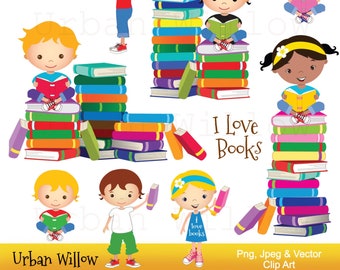 Clip art school kids, Clip art Books, Reading Clipart, Cute Library Clipart, Graphics Kids and Books, Education Clipart