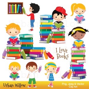 Clip art school kids, Clip art Books, Reading Clipart, Cute Library Clipart, Graphics Kids and Books, Education Clipart