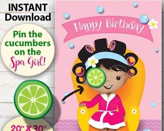 INSTANT DOWNLOAD! 20" x 30" SPA Party Game. Pin the Cucumber on the Spa Girl. Show-Stopper game for girl's Spa or Pamper party.