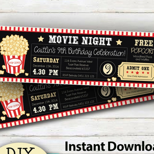 Movie Hollywood Ticket Invitations Birthday Party instant Etsy