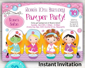 Pamper Party Invitation - Mani, Pedi or Spa Invitation - Instant Download & Edit your own party details with Corjl.
