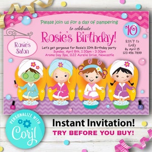 Pamper Party Invitation - Super sweet Mani, Pedi or Spa Invitation - Instant Download & Edit your own party details with Corjl!