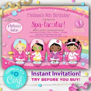 Pamper Party Invitation - Mani, Pedi or Spa Invitation - Instant Download & Edit your own party details with Corjl.