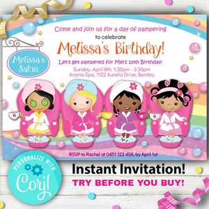 Pamper Party Invitation - Mani, Pedi or Spa Invitation - Instant Download & Edit your own party details with Corjl.