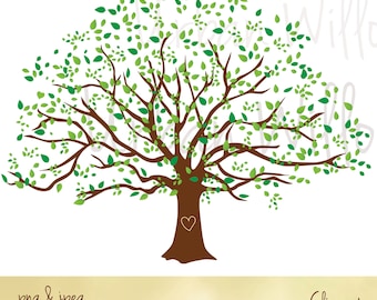 Large Family Tree Graphic, Family Tree Image, Clipart Natural Looking Tree, Leafy Green Tree, Evergreen Tree, Wedding Invitation Tree, Oak