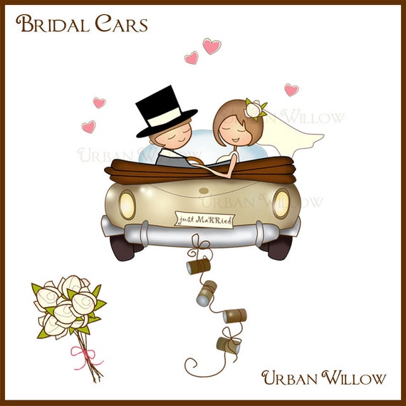 Ongekend JUST MARRIED Wedding Car Clipart Bride and Groom Graphics | Etsy JZ-59