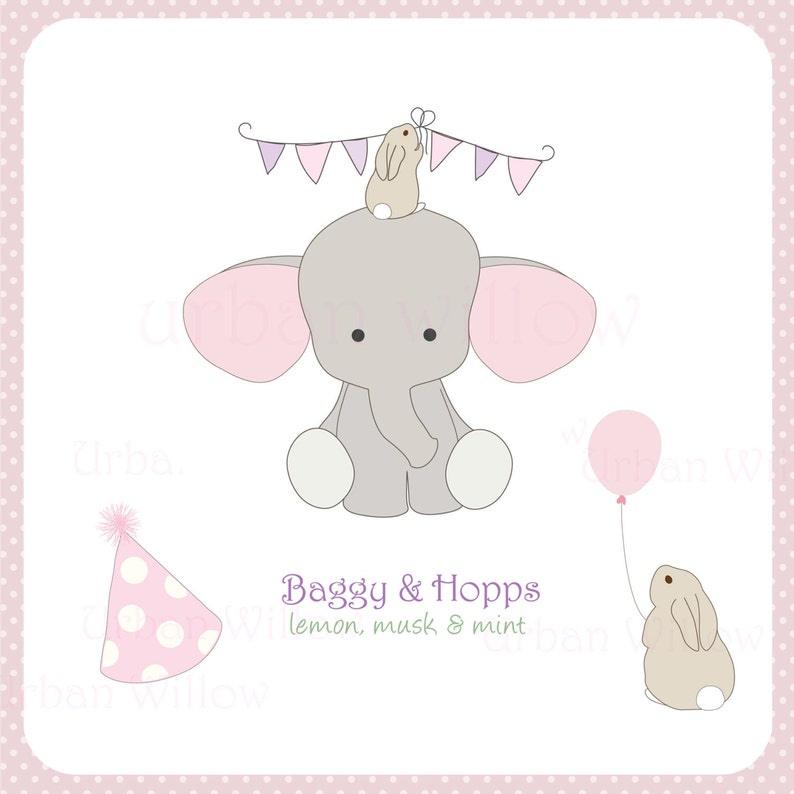 Elephant and Rabbit Clipart Elephant with Balloon Birthday Etsy