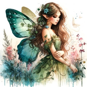9 Fairies, Ethereal Forest Fairies, Watercolor clipart, wall prints, junk journals, kids prints, commercial use graphics.