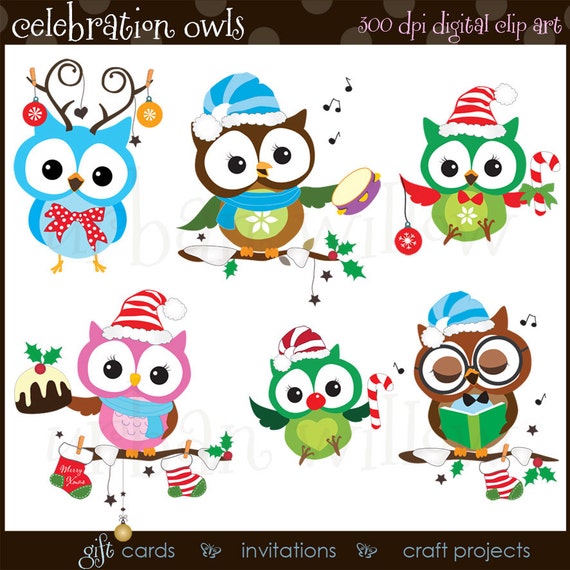 Cute Weihnachten Clipart Eulen Lustige Weihnachten Clipart Etsy