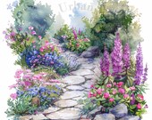 13 Garden Paths, Watercolor clipart, floral clipart, Quality JPGs, Digital download, journals, paper craft, prints.