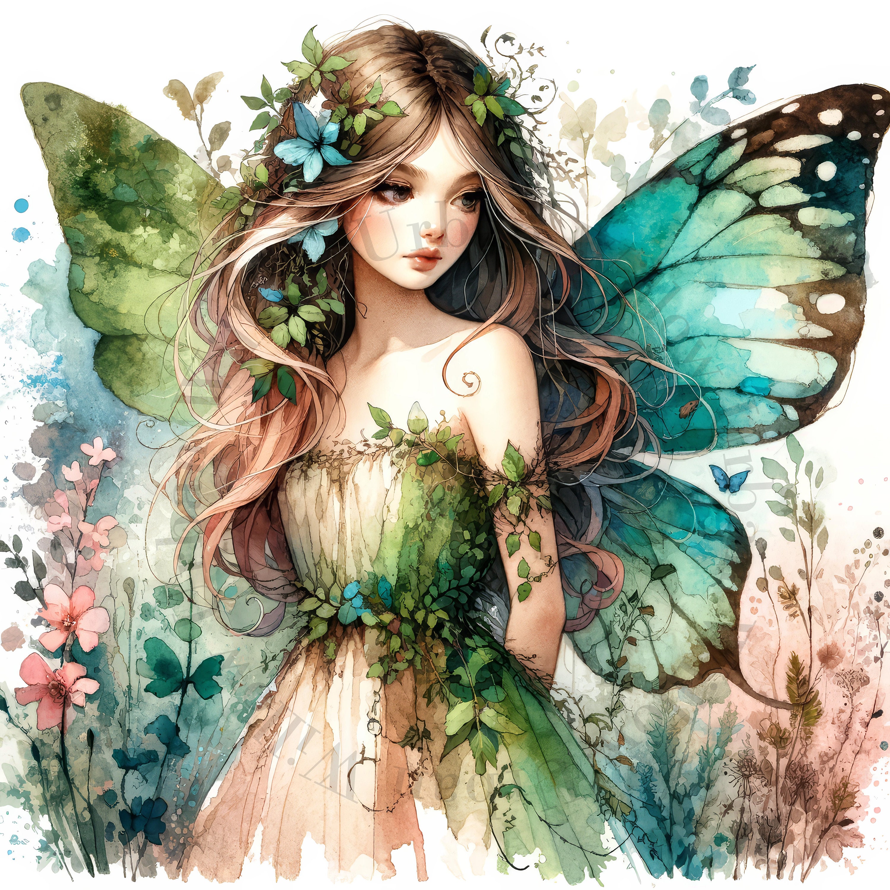 ⍋˒˒Forest fairy ☽⋆゜ 9 Fairies, Ethereal Forest Fairies, Watercolor Clipart, Wall