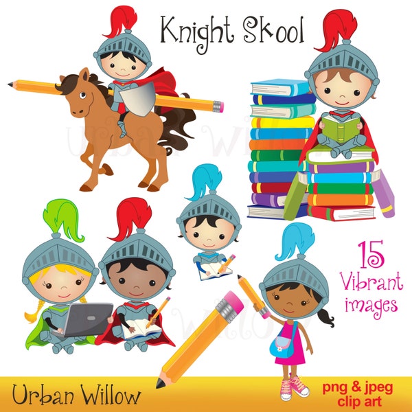 Knight School - 15 piece clip art set for small commercial and personal use. Png & Jpeg files. Instant Download.