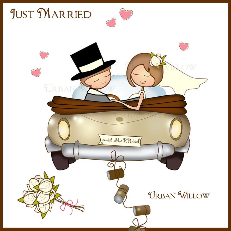 JUST MARRIED Clip Art & Digital Papers Image Set. 